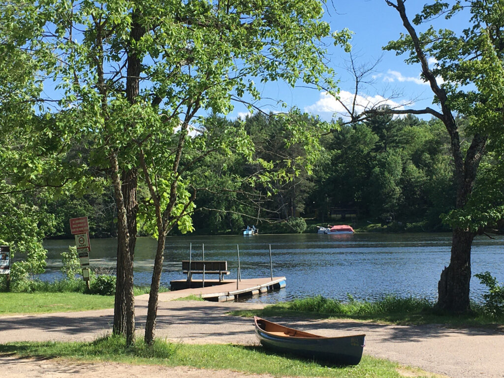 Our canoe at put in, fishing dock too